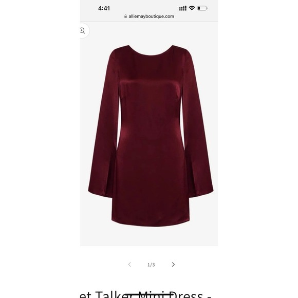 Rumored Dress Women XS Sweet Talker Mini Dress Merlot NWT  Bell Sleeve Open Back - Picture 2 of 9
